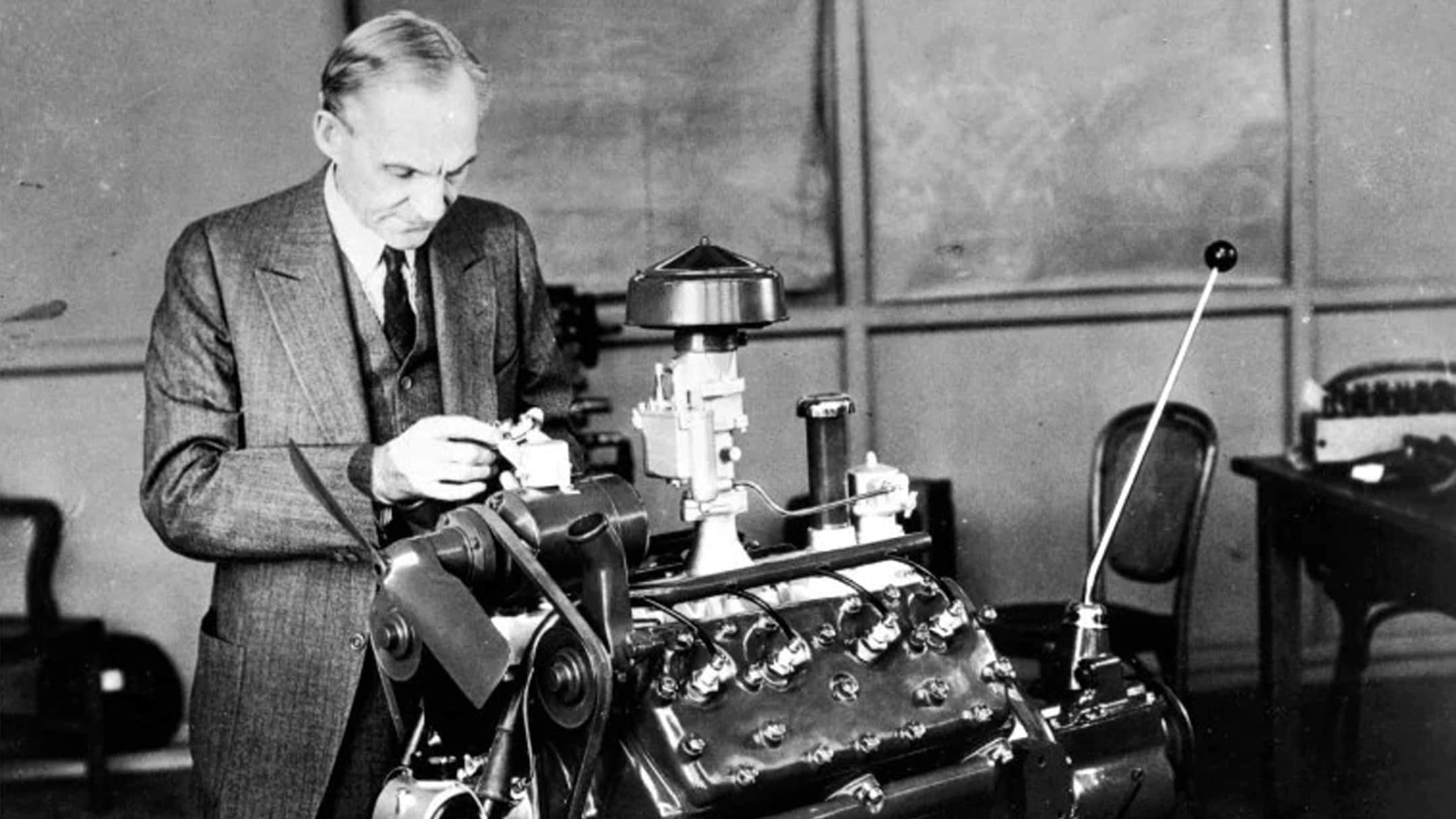 henry ford inspecting ford engine