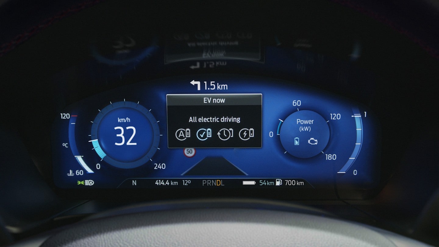 Ford Kuga dashboard viser EV-træner