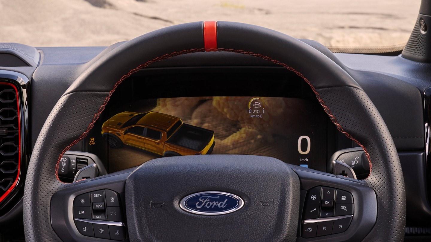 Ford Ranger Raptor close up steering wheel