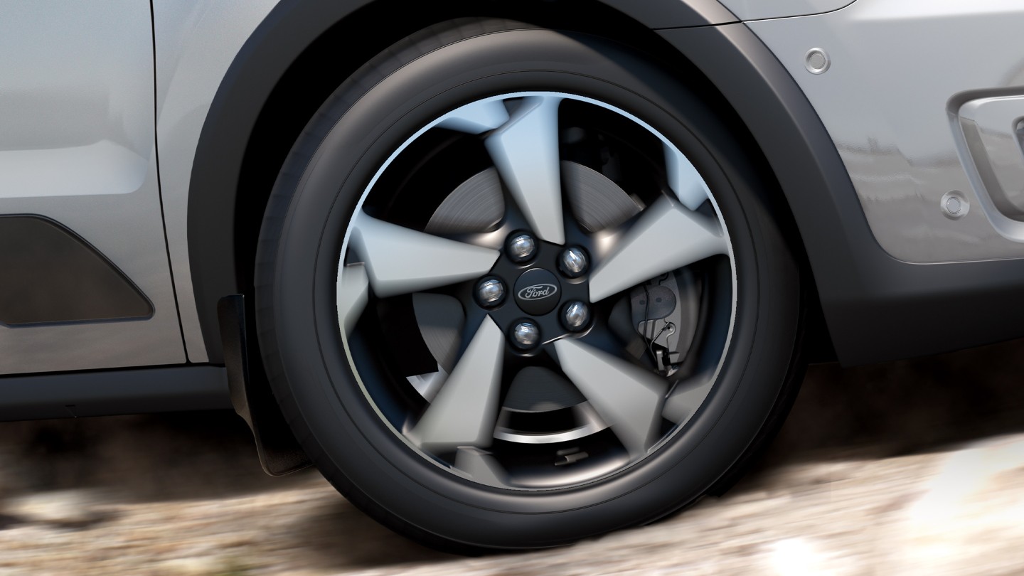 Ford Transit Connect detail on tire in motion