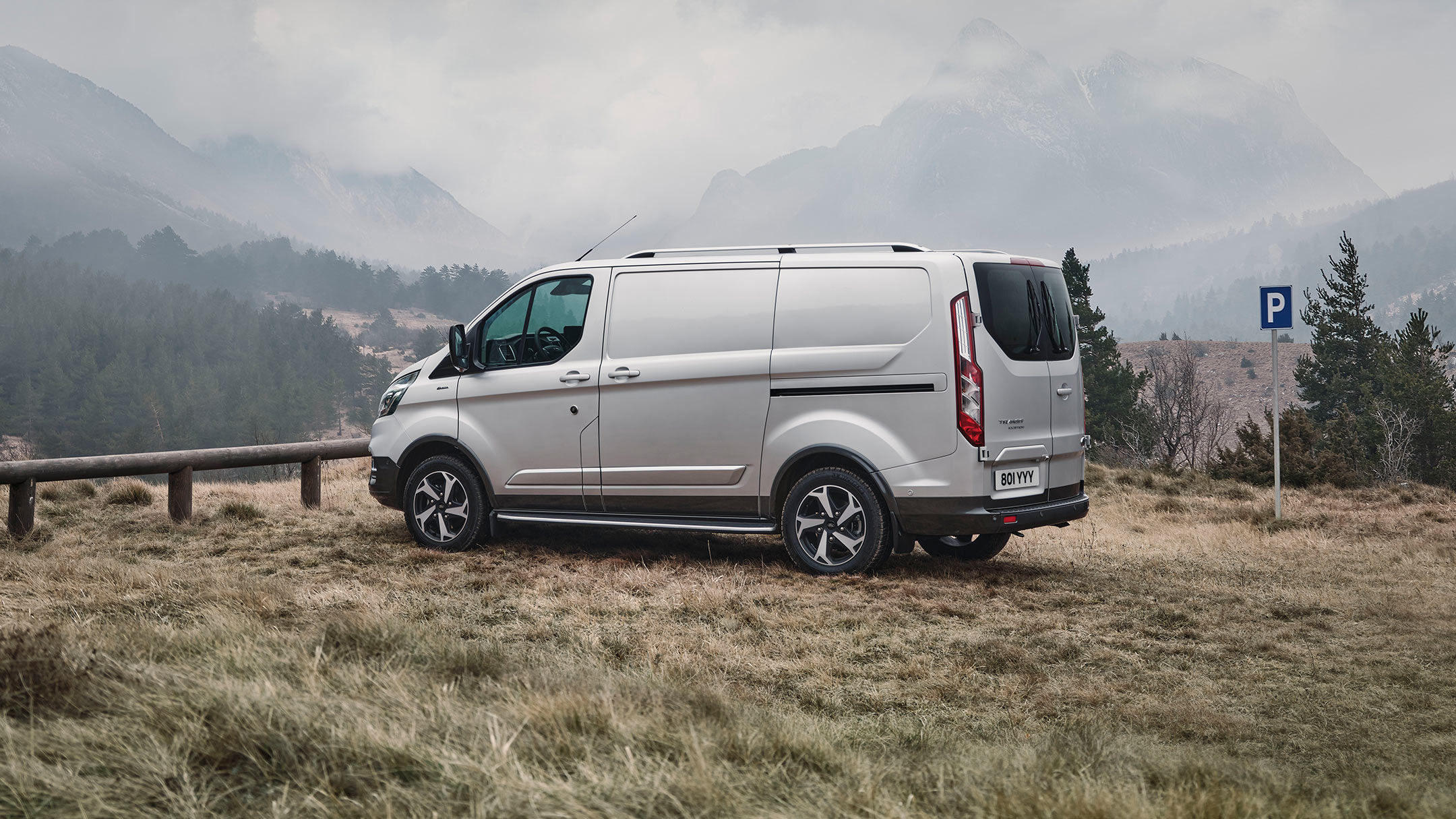 Ford Transit Custom Active parked  in front of mountains