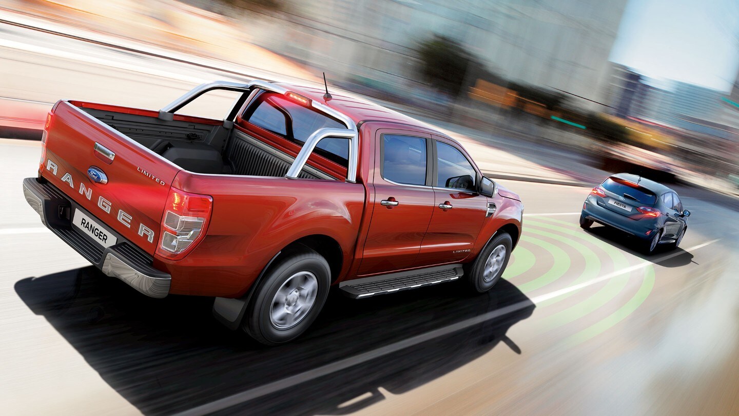 Red Ford Ranger braking assist graphic