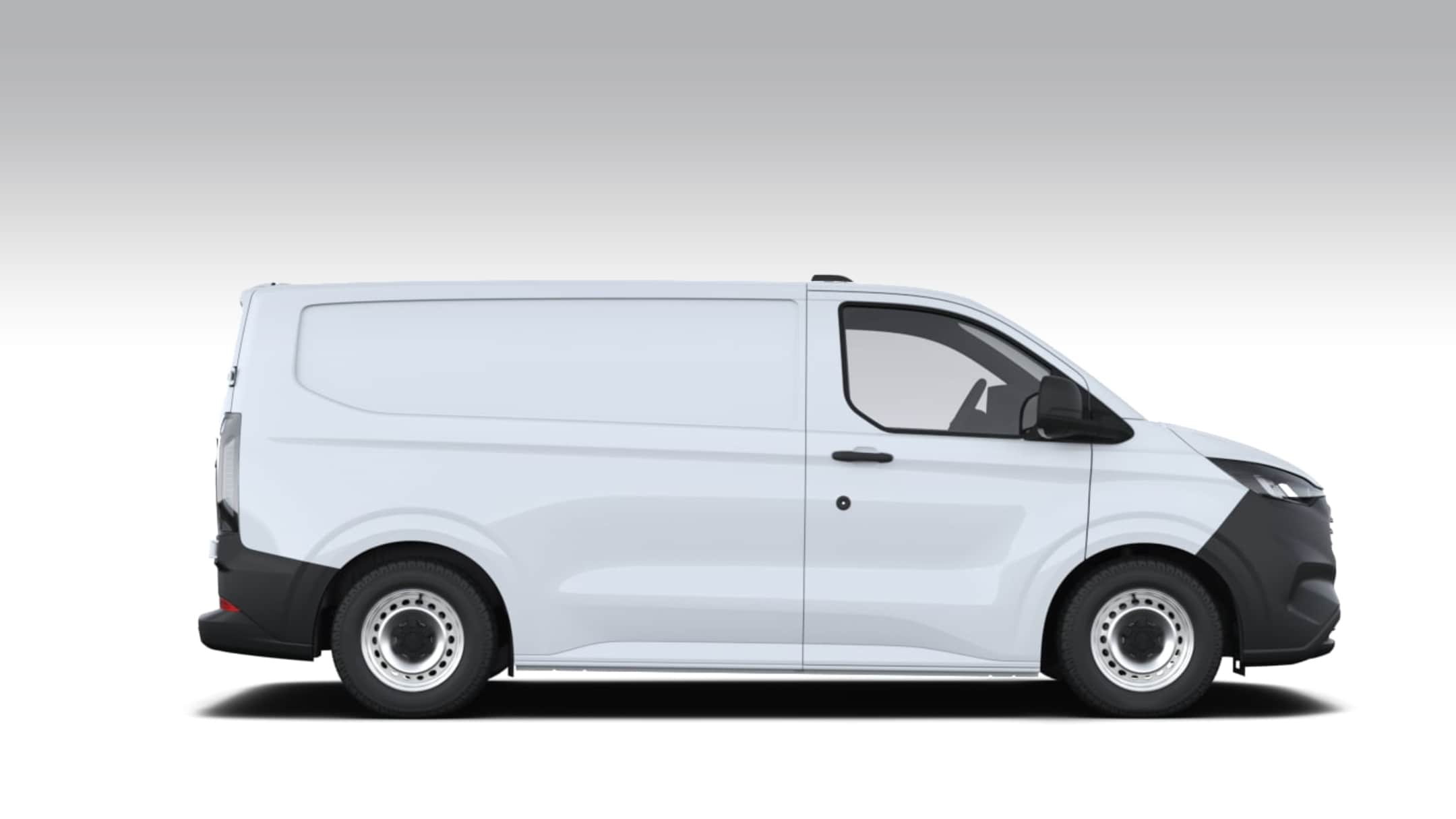 Side-on view of a white Ford Transit Van